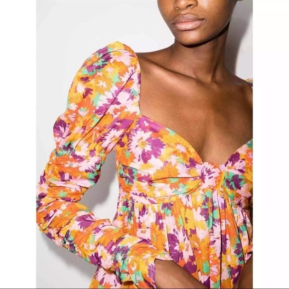 Zimmermann Violet Orange Yellow Ruched Ruffled Sundress Size XS Petite (0P) - Picture 2 of 11